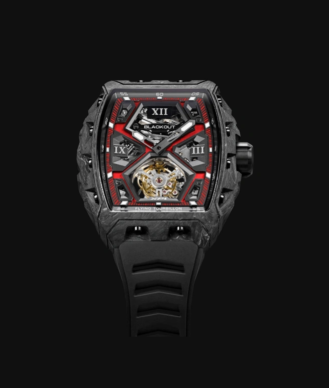 Blackout Concept,XP1 44x52mm,44x52mm,Forged Carbon,Black,Red,Handwound,Tourbillon,Sapphire,Tourbillon LT Red