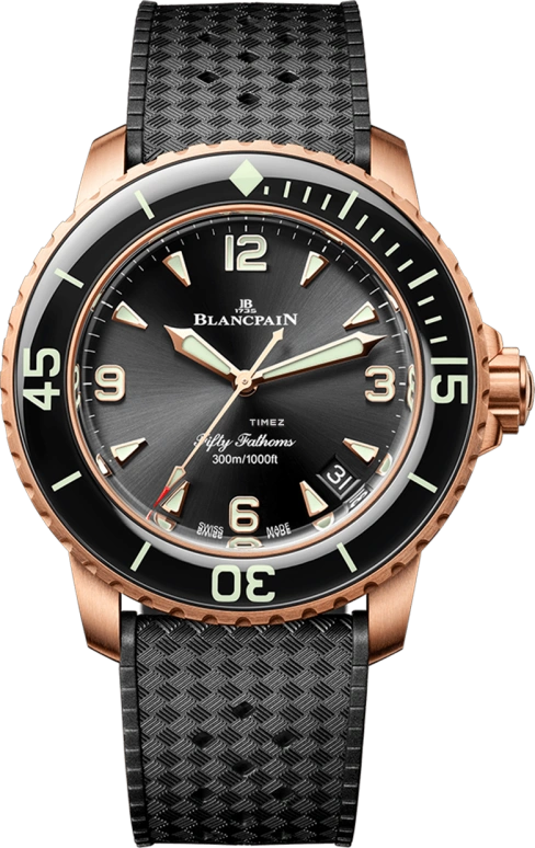 Blancpain,Fifty Fathoms 42.30mm,42.30mm,Red Gold,Black,Automatic,Day,120hours,5010 36B30 B64B
