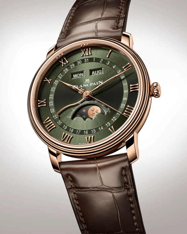 Blancpain,Villeret 40mm,40mm,Red Gold,Green,Automatic,Moonphase,Month,Date,Day,In-house Caliber,Sapphire,Crystal Glass,6654A 3653 55B