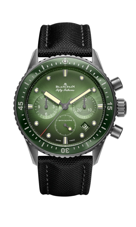 Blancpain,Fifty Fathoms 43.60mm,43.60mm,Ceramic,Green,Automatic,50hours,In-house Caliber,5200,5200-0153-B52A