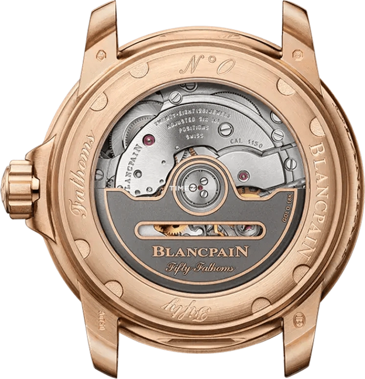 Blancpain,Fifty Fathoms 38.20mm,38.20mm,Red Gold,Sapphire,Blue,Automatic,Day,100hours,5007,5007-36B40-NAOA