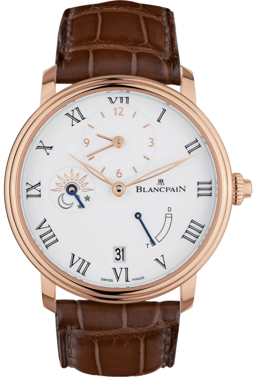 Blancpain,Villeret 40mm,40mm,Red Gold,White,Handwound,Moonphase,Date,Power Reserve Indicator,6661,6661-3631-55B