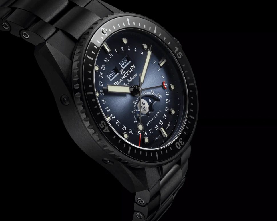 Blancpain,Fifty Fathoms 43.60mm,43.60mm,Ceramic,Blue,Automatic,Moonphase,Month,Date,Day,In-house Caliber,Sapphire,Crystal Glass,5054 0140 01S
