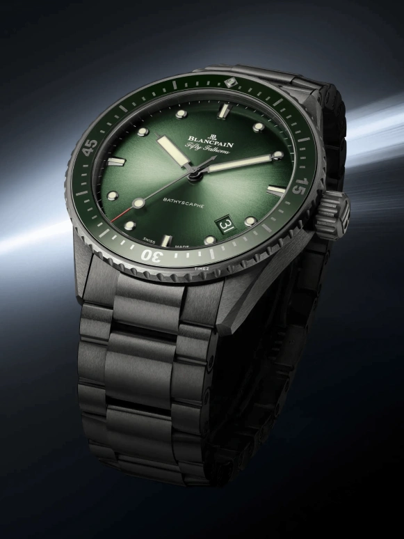 Blancpain,Fifty Fathoms 43.60mm,43.60mm,Ceramic,Green,Automatic,Day,120hours,5000 0153 01S