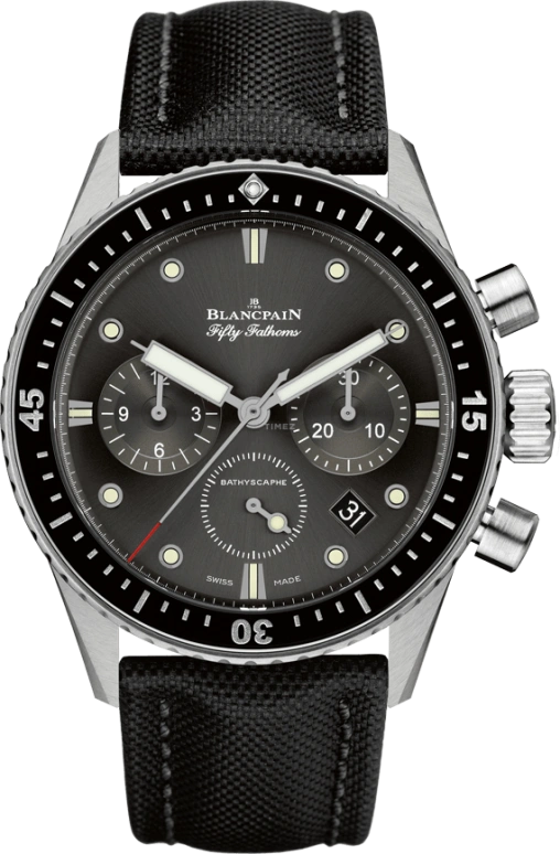 Blancpain,Fifty Fathoms 43mm,43mm,Stainless Steel,Grey,Automatic,Chronograph,Date,Flyback,Column Wheel,50hours,In-house Caliber,5200,5200-1110-B52A