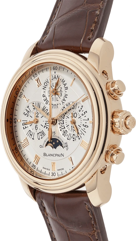 Blancpain,Le Brassus 42mm,42mm,Rose Gold,White,Handwound,Chronograph,Moonphase,Perpetual Calendar,Month,Sapphire,Crystal Glass,Round,4286P,4286P-3642A-55