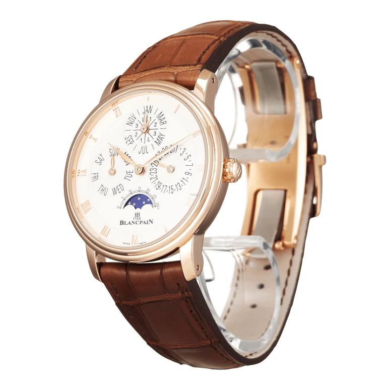 Blancpain,Villeret 40mm,40mm,Red Gold,Silver White,Automatic,Moonphase,Perpetual Calendar,Leap Year,Annual Calendar,Sapphire,Crystal Glass,Round,6656,6656-3642-55B