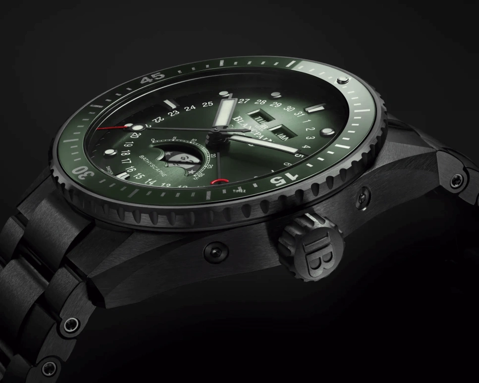 Blancpain,Fifty Fathoms 43.60mm,43.60mm,Ceramic,Green,Automatic,Moonphase,Month,Date,Day,In-house Caliber,Sapphire,Crystal Glass,5054 0153 01S