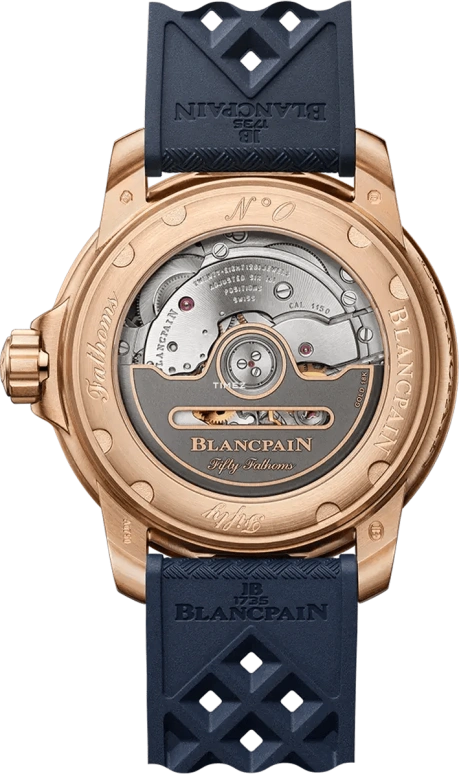 Blancpain,Fifty Fathoms 38.20mm,38.20mm,Red Gold,Sapphire,Blue,Automatic,Day,100hours,5007,5007-36B40-O64B
