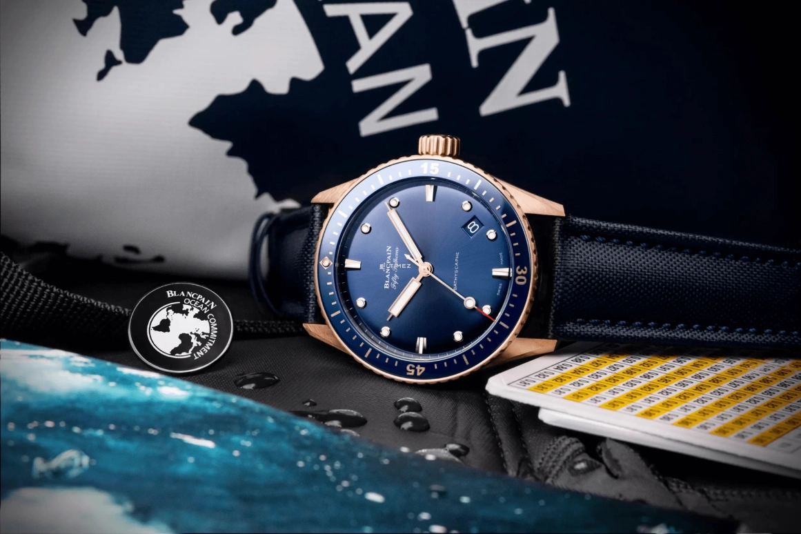 Blancpain,Fifty Fathoms 43mm,43mm,Sedna Gold,Blue,Gradient,Automatic,Day,120hours,5000,5000-36S40-O52B