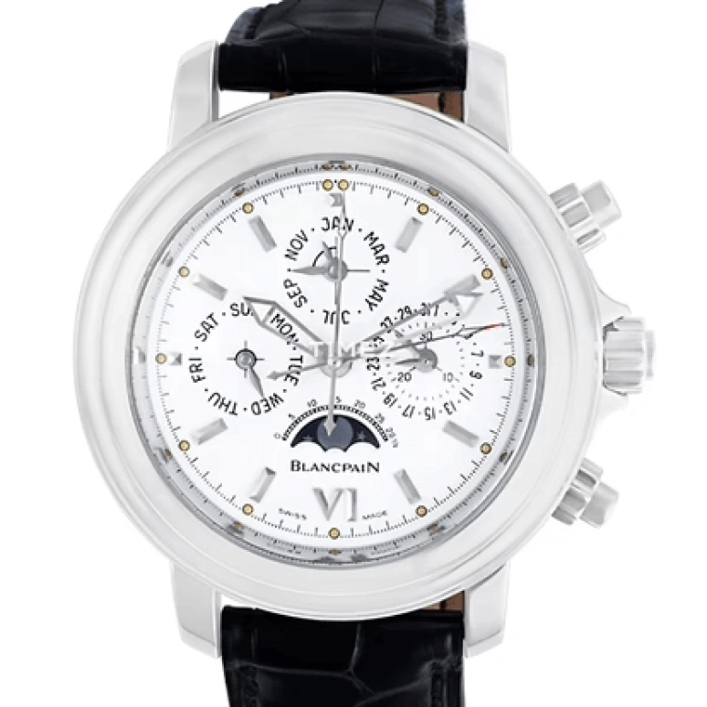 Blancpain,Le Brassus 42mm,42mm,Platinum,Silver White,Automatic,Chronograph,Moonphase,Perpetual Calendar,Month,In-house Caliber,Sapphire,Crystal Glass,1735,1735-3442-55