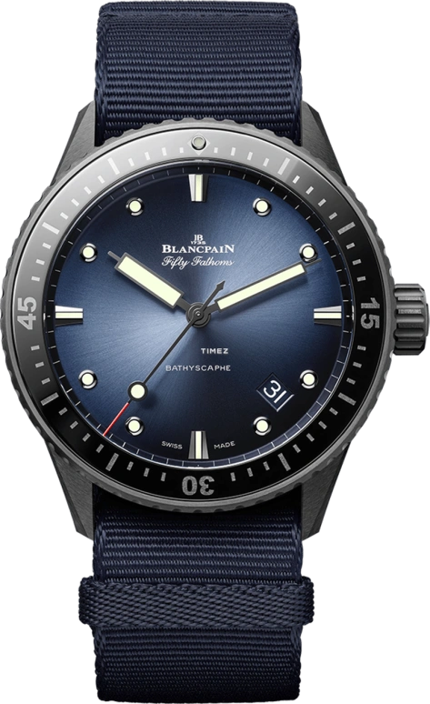 Blancpain,Fifty Fathoms 43.60mm,43.60mm,Ceramic,Blue,Automatic,Day,120hours,5000A 0140 NAOA