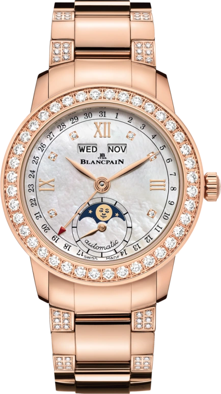 Blancpain,Ladybird 33.70mm,33.70mm,Red Gold,White,Automatic,100hours,In-house Caliber,2360,2360-2991A-89A