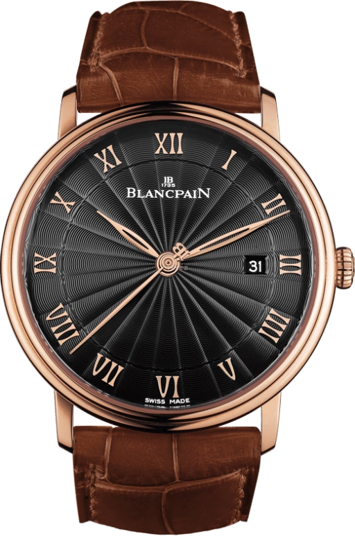 Blancpain,Villeret 40mm,40mm,Red Gold,Black,Automatic,Date,100hours,6651,6651-3630-55B