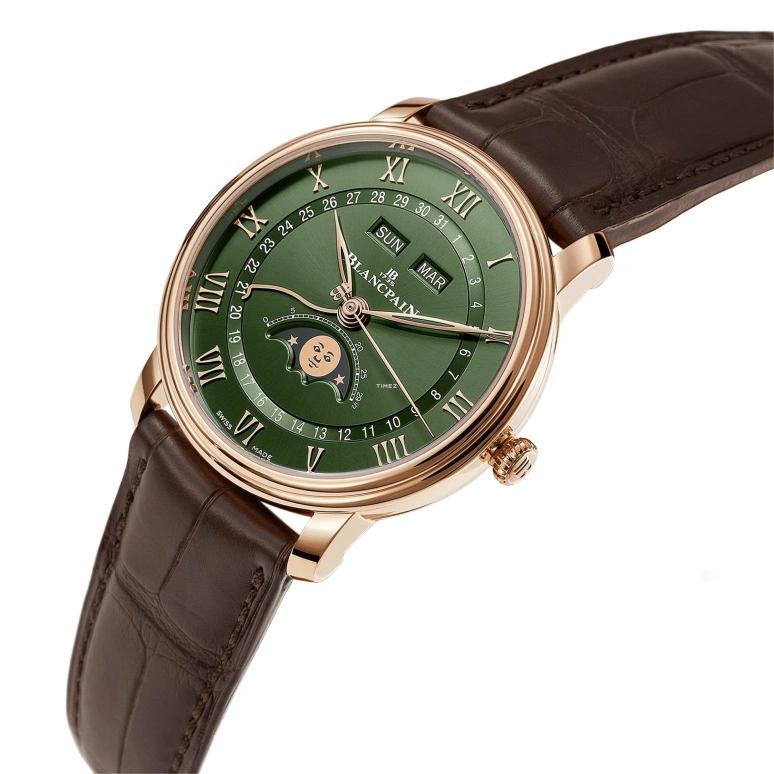 Blancpain,Villeret 40mm,40mm,Rose Gold,Green,Automatic,Moonphase,Month,Date,Day,72hours,In-house Caliber,6654,6654-3653-55B