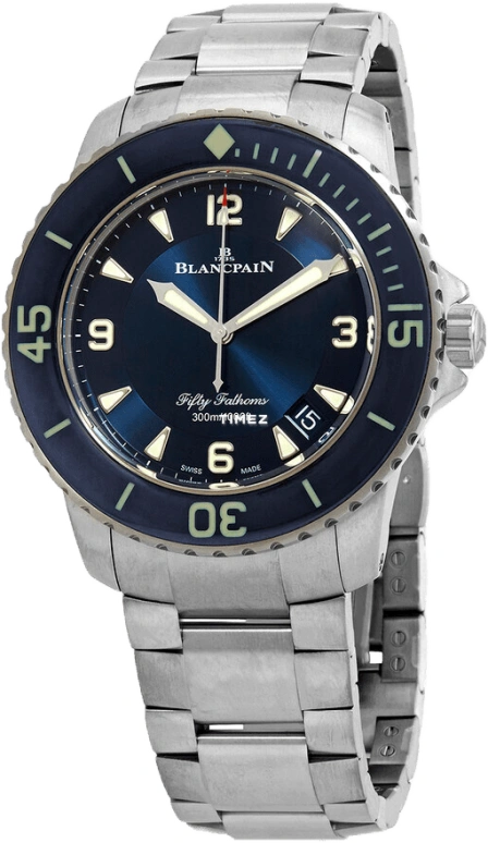 Blancpain,Fifty Fathoms 45mm,45mm,Titanium,Blue,Automatic,Day,120hours,5015,5015-12B40-98B