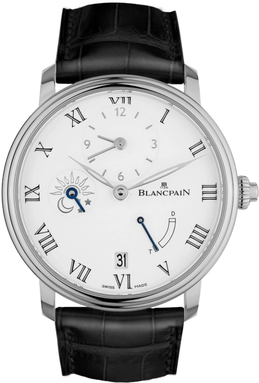 Blancpain,Villeret 40mm,40mm,White Gold,White,Handwound,Moonphase,Date,Power Reserve Indicator,6661,6661-1531-55B