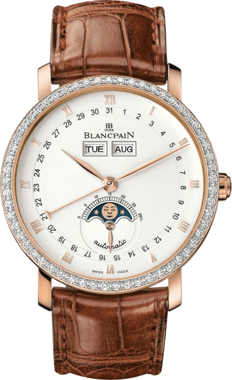 Blancpain,Villeret 37.60mm,37.60mm,Red Gold,White,Automatic,Moonphase,Month,Date,Day,100hours,In-house Caliber,6263,6263-2942-55B