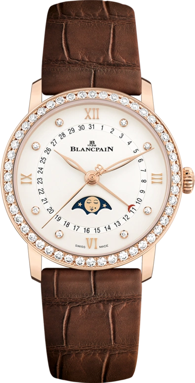 Blancpain,Villeret 33.20mm,33.20mm,Red Gold,Silver White,Automatic,Moonphase,Day,6126,6126-2987-55B