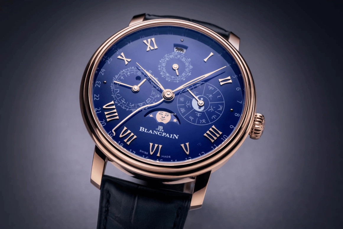 Blancpain,Villeret 45.20mm,45.20mm,Red Gold,Blue,Automatic,Moonphase,Perpetual Calendar,Leap Year,Month,168hours,In-house Caliber,0888,0888-3632B-55B