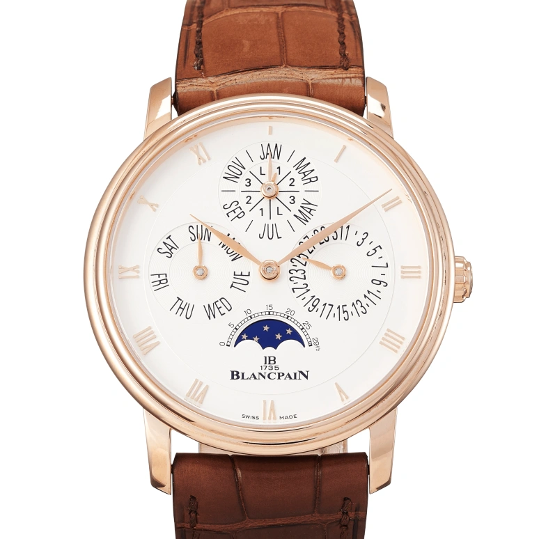 Blancpain,Villeret 40mm,40mm,Red Gold,Silver White,Automatic,Moonphase,Perpetual Calendar,Leap Year,Annual Calendar,Sapphire,Crystal Glass,Round,6656,6656-3642-55B