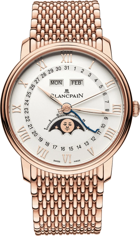 Blancpain,Villeret 40mm,40mm,Red Gold,White,Automatic,Moonphase,Month,Date,Day,72hours,In-house Caliber,6654,6654-3642-MMB