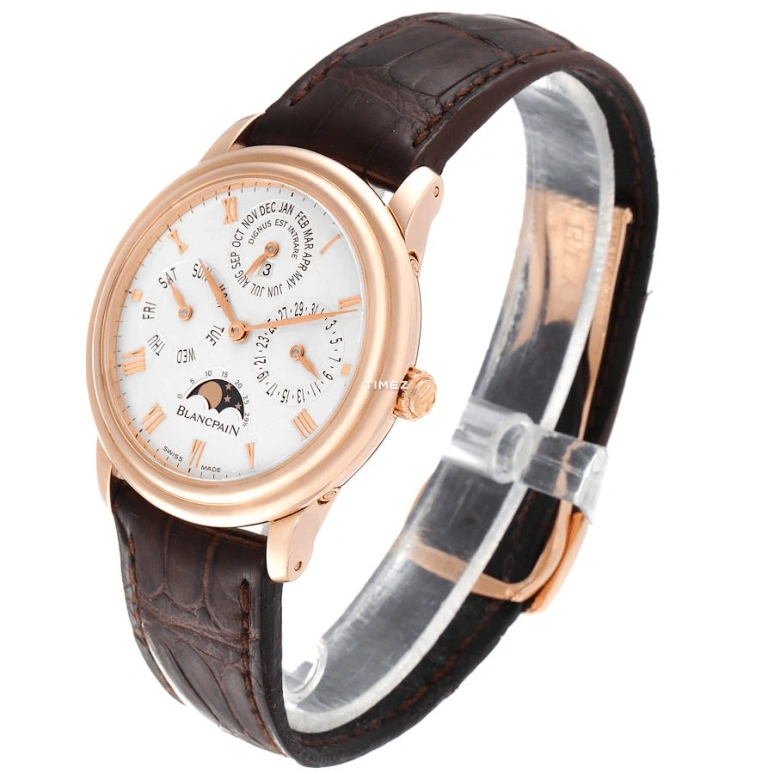 Blancpain,Villeret 38mm,38mm,Rose Gold,White,Automatic,Moonphase,Perpetual Calendar,Annual Calendar,Month,Sapphire,Crystal Glass,Round,6056,6056-3642A-55