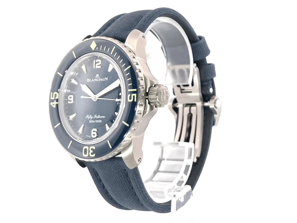 Blancpain,Fifty Fathoms 45mm,45mm,Titanium,Blue,Automatic,Day,Sapphire,Crystal Glass,5015,5015-12B40-O52B