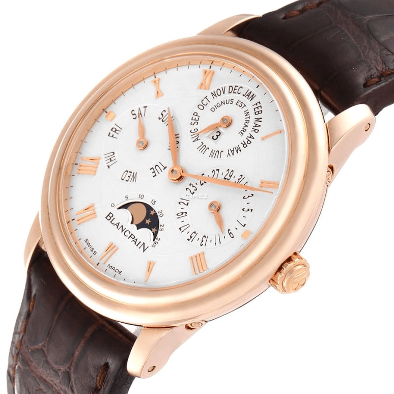 Blancpain,Villeret 38mm,38mm,Rose Gold,White,Automatic,Moonphase,Perpetual Calendar,Annual Calendar,Month,Sapphire,Crystal Glass,Round,6056,6056-3642A-55