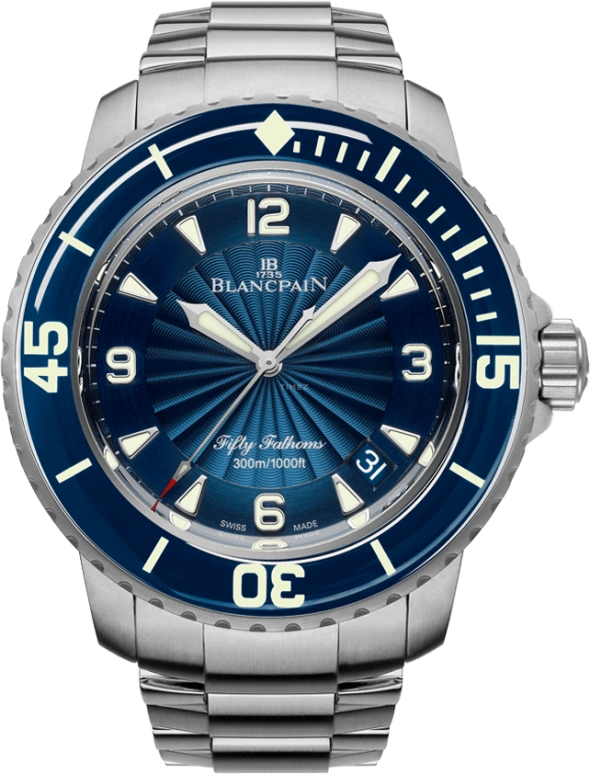 Blancpain,Fifty Fathoms 45mm,45mm,Stainless Steel,Blue,Automatic,Day,Anti-magnetic,5015D,5015D-1140-71B