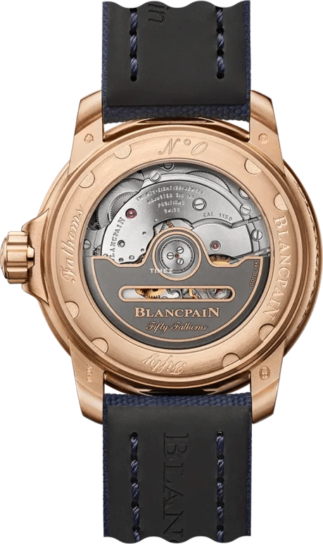 Blancpain,Fifty Fathoms 38.20mm,38.20mm,Red Gold,Sapphire,Blue,Automatic,Day,100hours,5007,5007-36B40-O52B