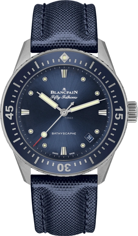 Blancpain,Fifty Fathoms 38mm,38mm,Stainless Steel,Blue,Automatic,Date,100hours,5100,5100-1140-O52A