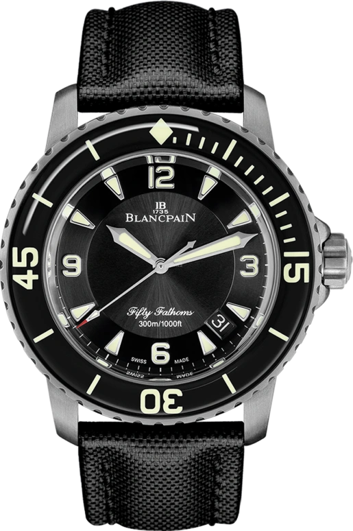 Blancpain,Fifty Fathoms 45mm,45mm,Titanium,Black,Automatic,Day,120hours,5015,5015-12B30-B52B