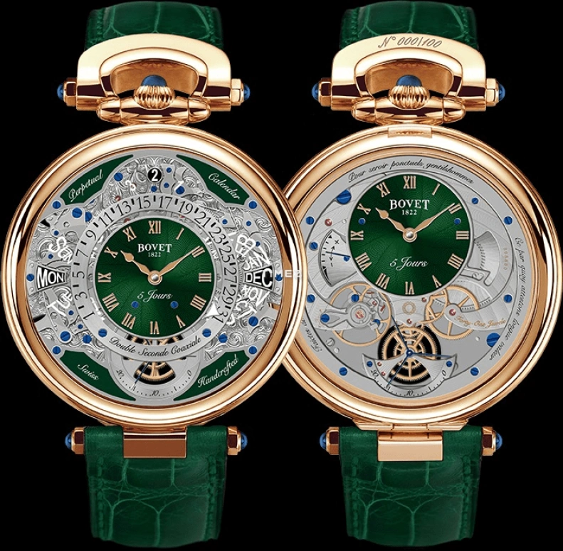 Bovet,Fleurier 43.30mm,43.30mm,Rose Gold,Skeleton,Handwound,Annual Calendar,Month,Date,Day,Sapphire,Crystal Glass,Round,ACQPR017