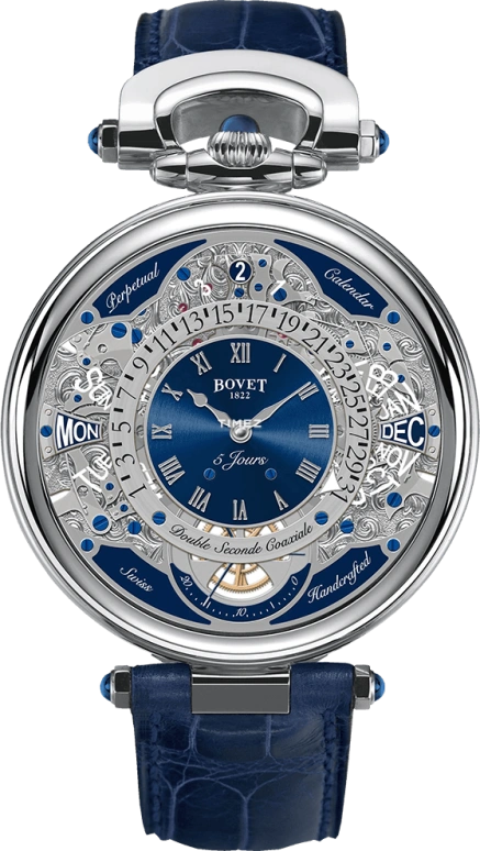 Bovet,Fleurier 43.30mm,43.30mm,White Gold,Skeleton,Handwound,Annual Calendar,Month,Date,Day,Sapphire,Crystal Glass,Round,ACQPR008