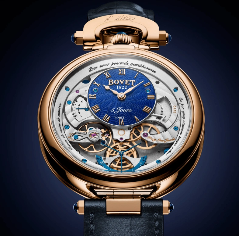 Bovet,Fleurier 43.50mm,43.50mm,Rose Gold,Blue,Handwound,Day,Power Reserve Indicator,Flyback,ACHS025