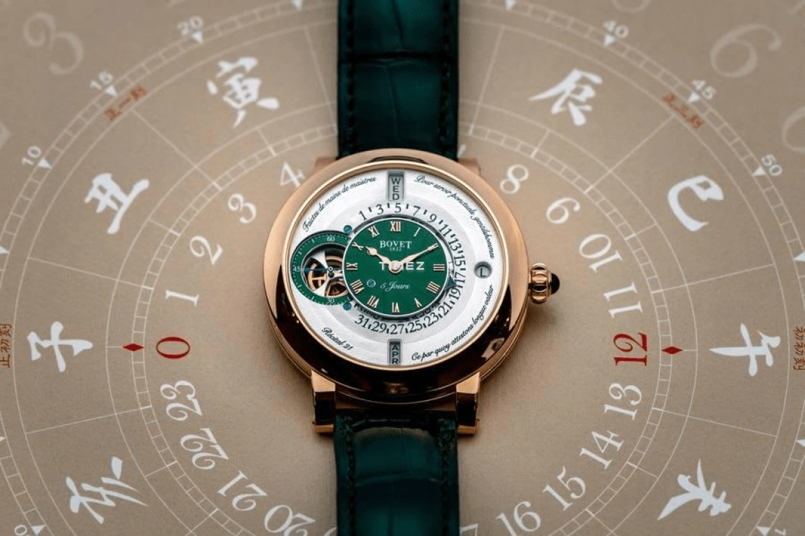 Bovet,Dimier 44.40mm,44.40mm,Rose Gold,Silver,Grey,Handwound,Annual Calendar,Month,Date,Day,Sapphire,Crystal Glass,Round,R210005