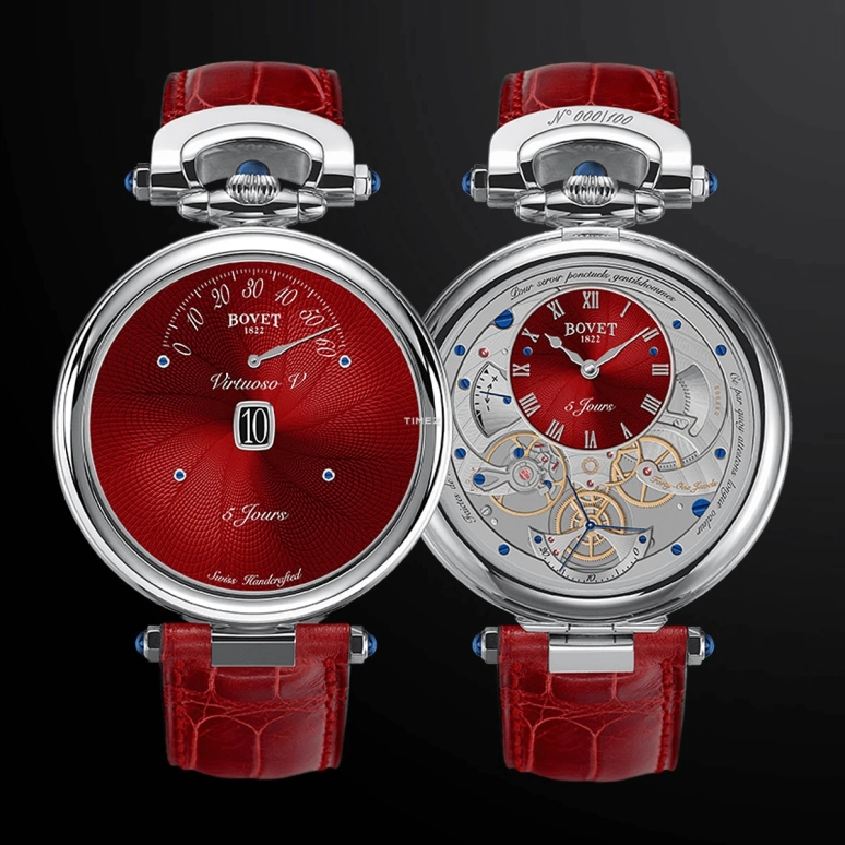 Bovet,Fleurier 43.50mm,43.50mm,White Gold,Red,Handwound,Day,Power Reserve Indicator,Flyback,Retrograde,Sapphire,Crystal Glass,Round,ACHS022