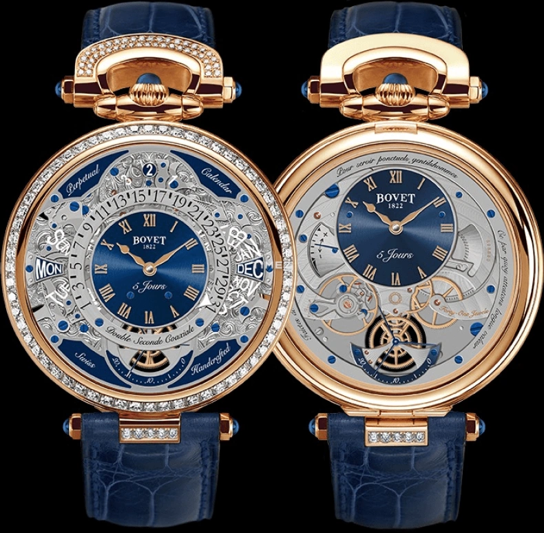 Bovet,Fleurier 43.30mm,43.30mm,Rose Gold,Skeleton,Handwound,Annual Calendar,Month,Date,Day,Sapphire,Crystal Glass,Round,ACQPR007,ACQPR007-SD123