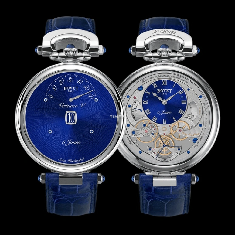 Bovet,Fleurier 43.50mm,43.50mm,White Gold,Blue,Handwound,Power Reserve Indicator,Flyback,Retrograde,ACHS016