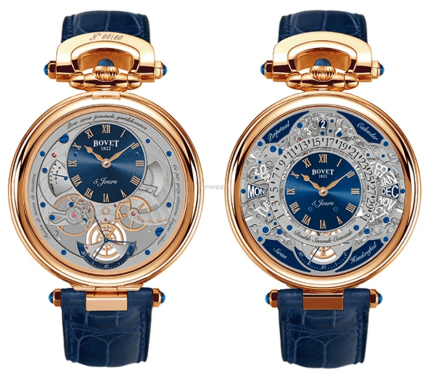Bovet,Fleurier 43.30mm,43.30mm,Rose Gold,Skeleton,Handwound,Annual Calendar,Month,Date,Day,Sapphire,Crystal Glass,Round,ACQPR007