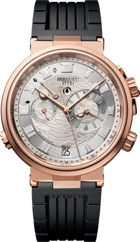 Breguet,Marine 40mm,40mm,Rose Gold,Silver,Automatic,Chronograph,Date,Power Reserve Indicator,Alarm,45hours,In-house Caliber,5547BR,5547BR/12/5ZU