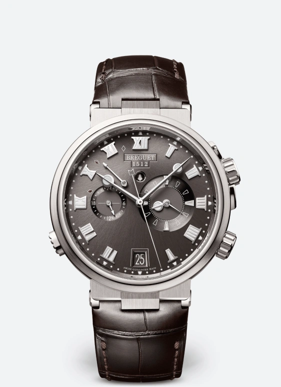 Breguet,Marine 40mm,40mm,Titanium,Grey,Automatic,Chronograph,Day,Power Reserve Indicator,Alarm,45hours,In-house Caliber,5547TI,5547TI/G2/9ZU