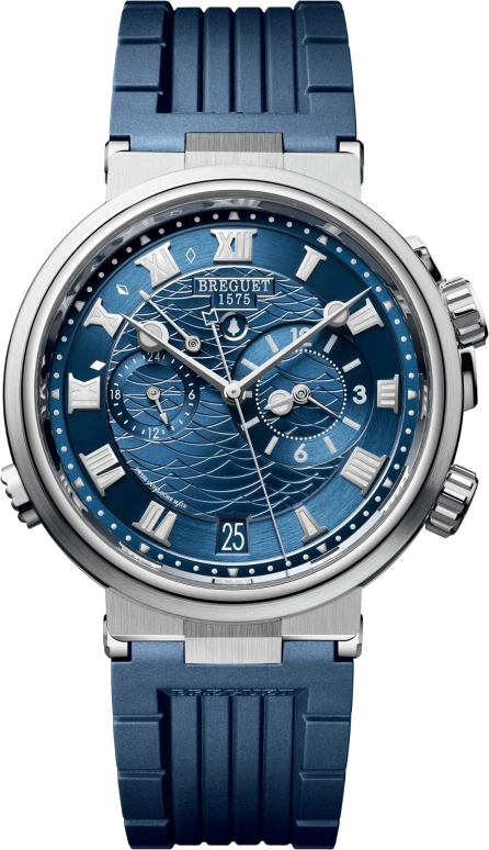 Breguet,Marine 40mm,40mm,White Gold,Blue,Automatic,Chronograph,Date,Power Reserve Indicator,Alarm,45hours,In-house Caliber,5547BB,5547BB/Y2/5ZU