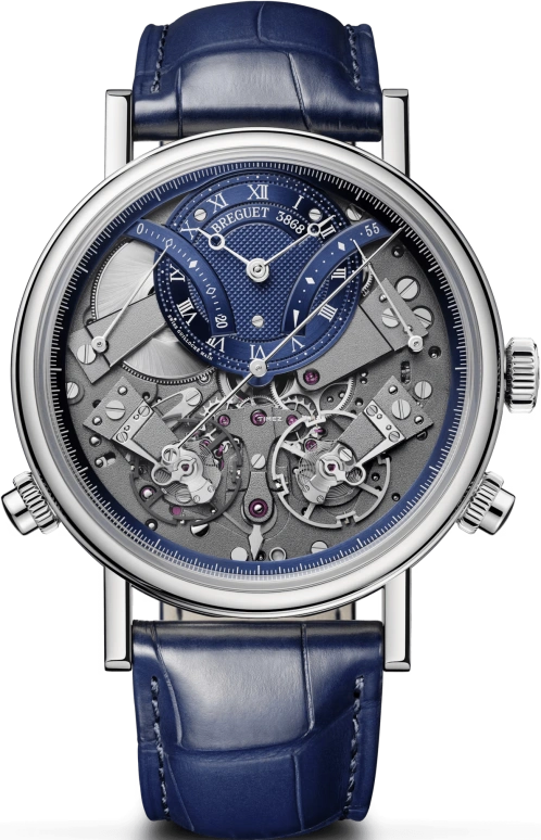 Breguet,Tradition 44mm,44mm,White Gold,Blue,Grey,Handwound,Chronograph,Power Reserve Indicator,7077BB,7077BB/GY/9XV