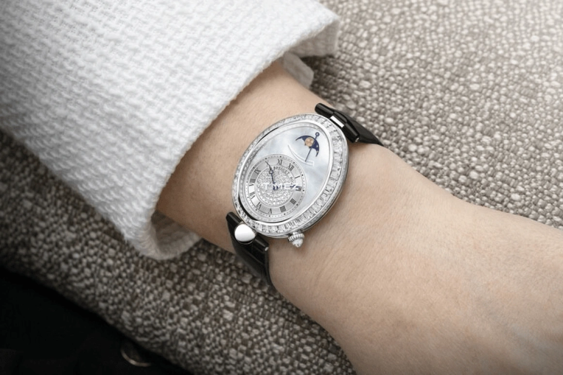 Breguet,Reine de Naples 30.50mm,30.50mm,White Gold,Silver,Blue,Automatic,Moonphase,Power Reserve Indicator,8909BB,8909BB/VD/964 D00D
