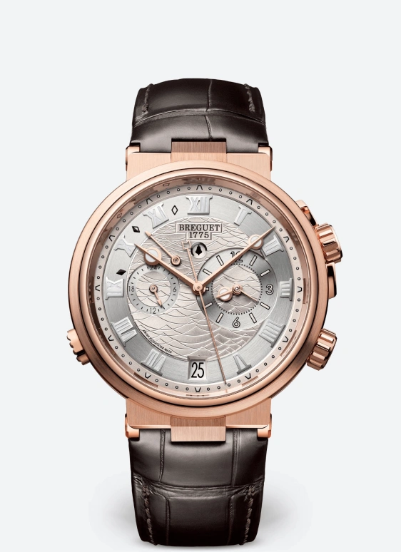 Breguet,Marine 40mm,40mm,Rose Gold,Silver,Automatic,Chronograph,Date,Power Reserve Indicator,Alarm,45hours,In-house Caliber,5547BR,5547BR/12/9ZU