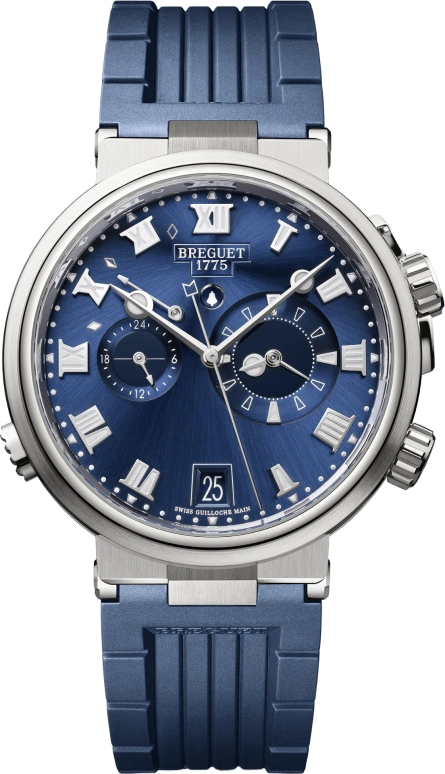 Breguet,Marine 40mm,40mm,Titanium,Blue,Automatic,Day,Power Reserve Indicator,Alarm,Day / Night Indication,45hours,In-house Caliber,5547TI,5547TI/Y1/5ZU