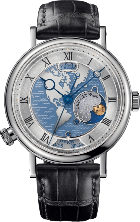 Breguet,Classique 43mm,43mm,Platinum,Blue,Silver,Automatic,Day,Dule Time,Day / Night Indication,5717PT,5717PT/US/9ZU