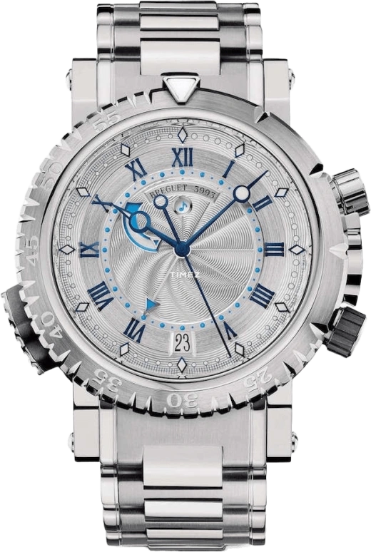 Breguet,Marine 45mm,45mm,White Gold,Silver,Automatic,Day,Power Reserve Indicator,Alarm,5847BB,5847BB/12/BZO